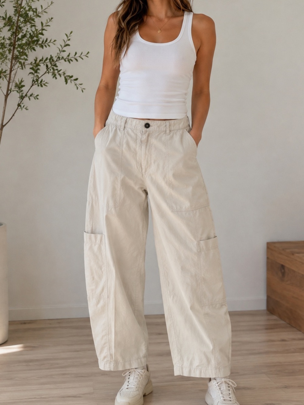 Marc O’Polo Organic Cotton Cream Barrel Leg Cargo Pants Size 40 | Utility